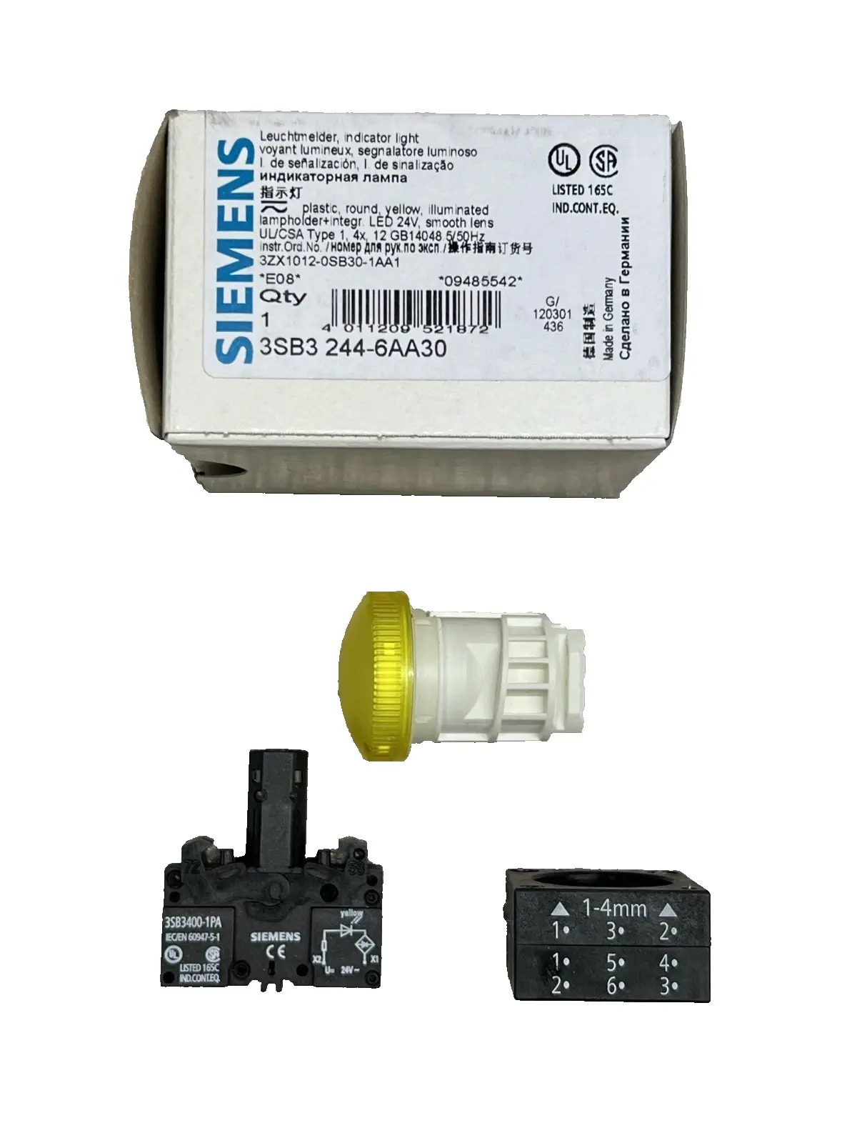 Siemens Indicator Light Yellow Round Complete LED 24V 3SB3244-6AA30 (40001036)