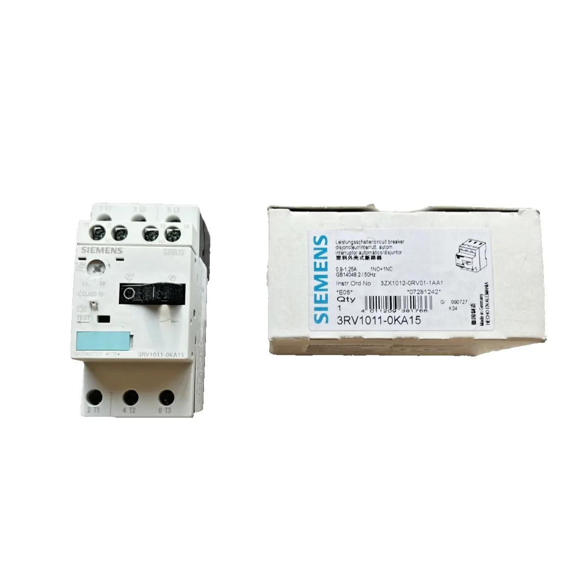 Siemens Circuit Breaker Motor Protection 0.9-1.25A 3RV1011-0KA15 (40001142)