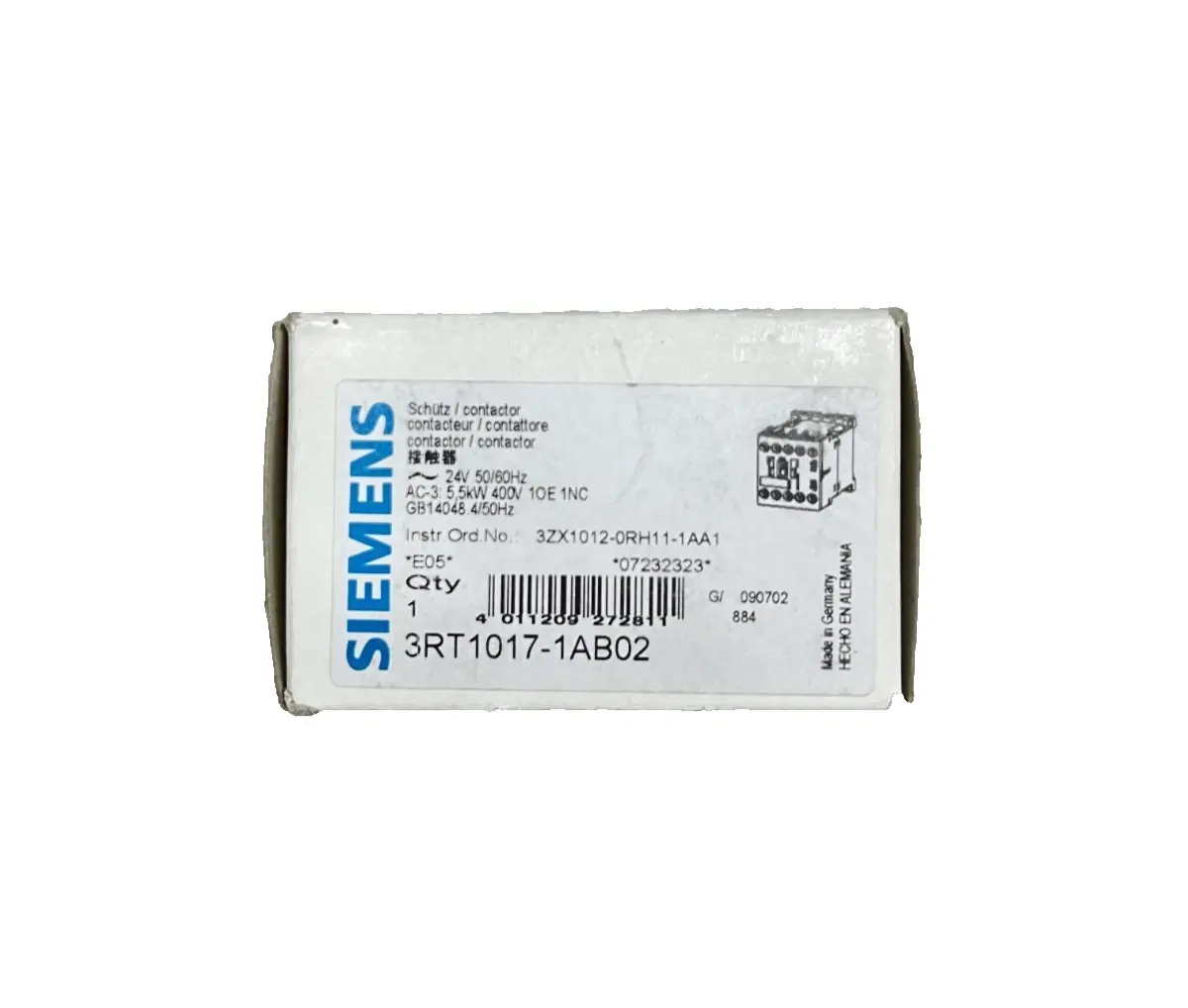 Siemens Power Contactor 5.5kW 24VAC 50/60HZ 3RT1017-1AB02 (40004399) Image 2
