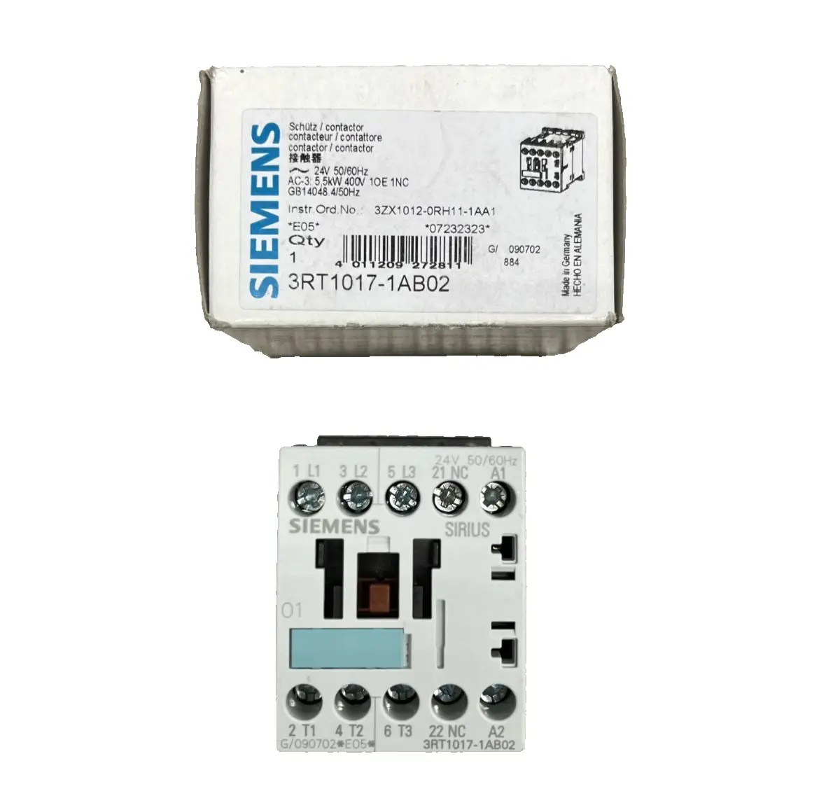 Siemens Power Contactor 5.5kW 24VAC 50/60HZ 3RT1017-1AB02 (40004399)