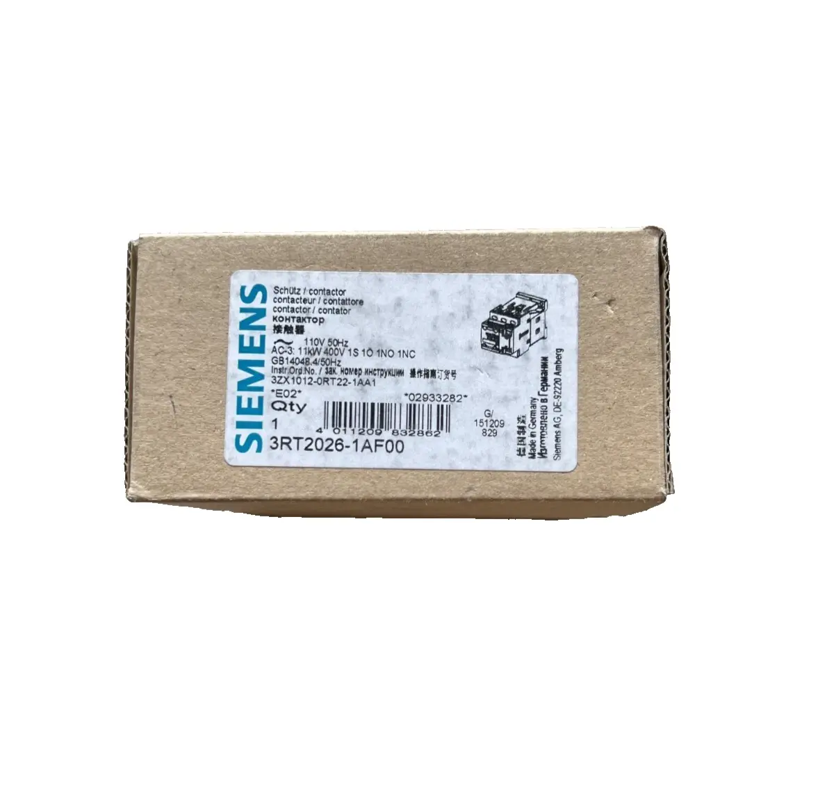 Siemens Contactor, AC-3, 11KW/400V, 1NO+1NC 3RT2026-1AF00 (40010138) Image 2