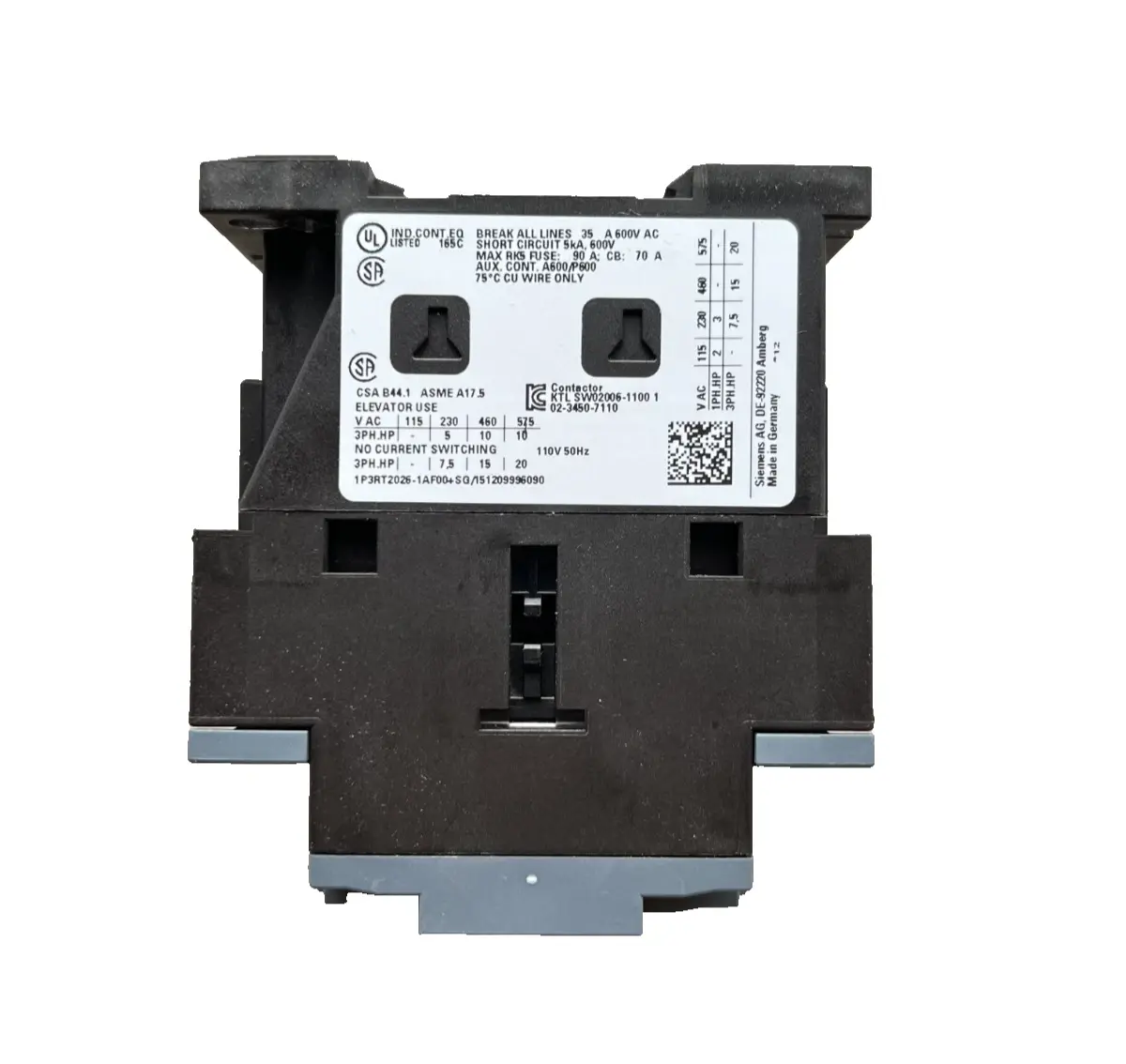 Siemens Contactor, AC-3, 11KW/400V, 1NO+1NC 3RT2026-1AF00 (40010138) Image 4
