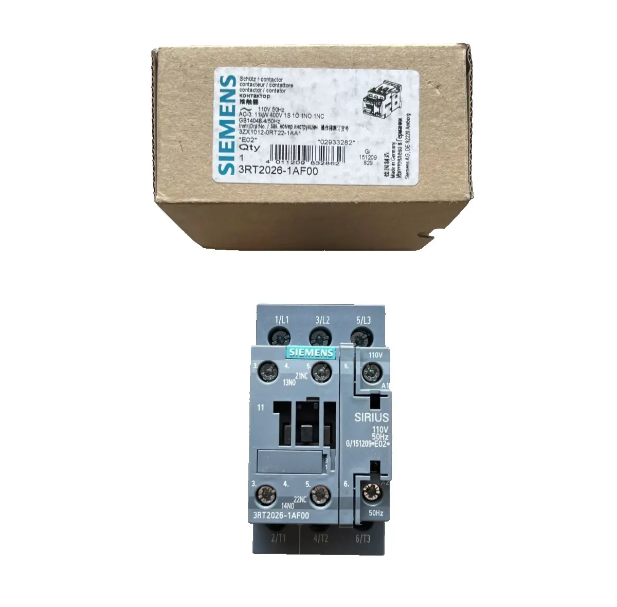 Siemens Contactor, AC-3, 11KW/400V, 1NO+1NC 3RT2026-1AF00 (40010138)